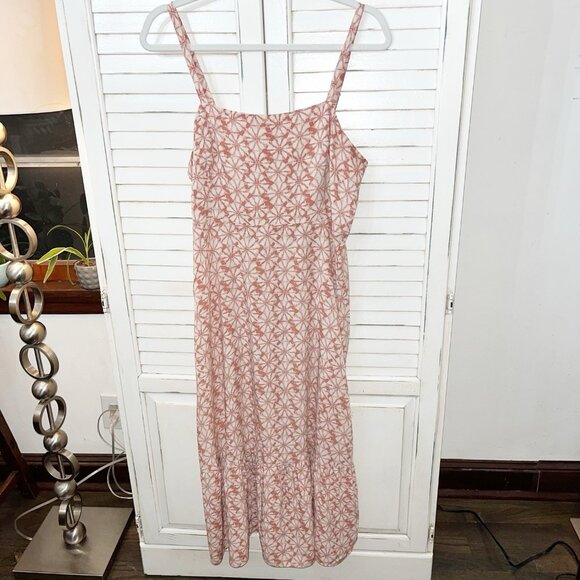GAP Midi Dress Coral White Sundress Abstract Women’s Smocked Rayon Sleeveless 10 - Picture 2 of 7